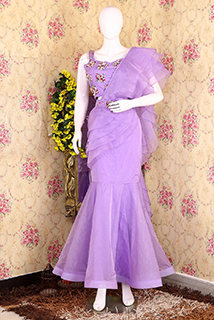 Lavender Mermaid Sari With Stitched Blouse and Belt