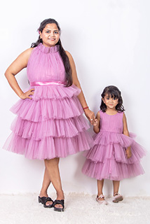 Lavender Ruffled Dress Mother Daughter Combo Sets
