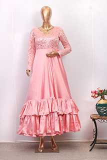 Onion Pink Satin Party Wear Gown