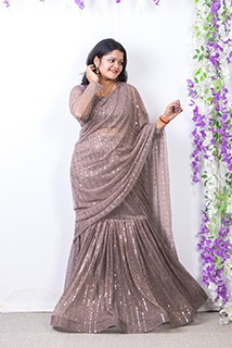 Copper Shade Pre Draped Saree with Stitched Blouse