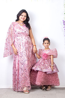 Blush Pink Hand Embroidered Mom and Me Gowns Combo