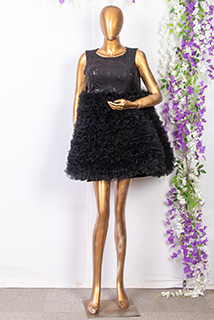 Black Sequins and Net Ruffled Short Dress