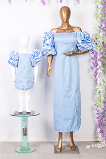 Powder Blue Designer Dresses Mom And Me Twining Set