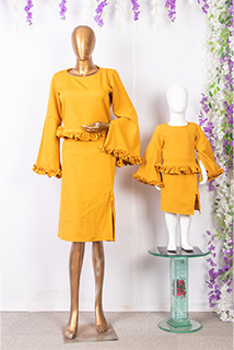 Mustard Skirt Top Set For Mom and Daughter