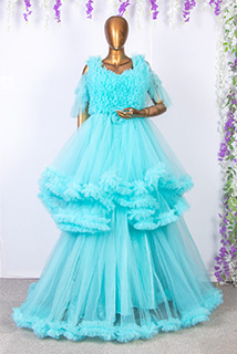 Sky Blue Ruffled Maternity Shoot Special Gown