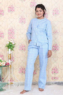 Blue-White Check Night Suit
