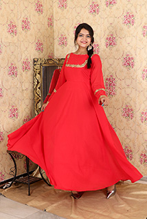 Red Georgette Anarkali with stones work