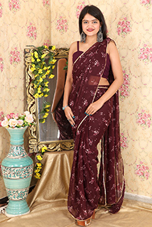 Vine Printed Chiffon Ready To Wear Sari with Unstitched Blouse